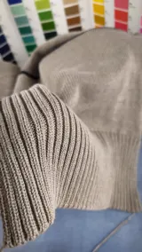 Ribbed cuff knitted in grey beige melange cotton acrylic yarn