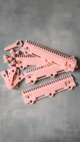 Pink modular cast-on comb set for 5gg knitting machines with connectors