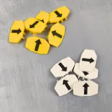 Yellow and white needle markers with arrows