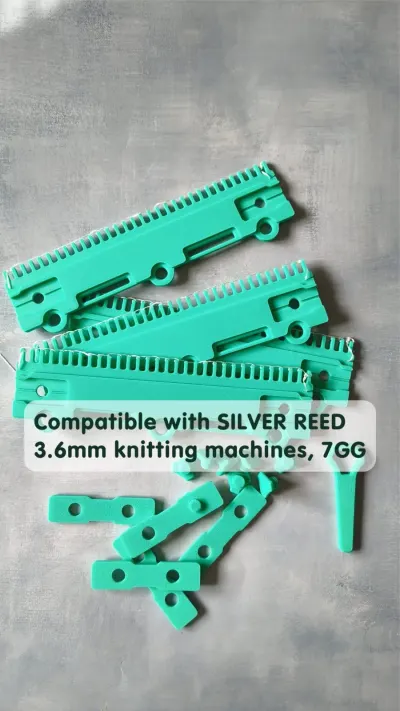 Green modular cast-on comb for Silver Reed 7-gauge 3.6mm knitting machines with connectors