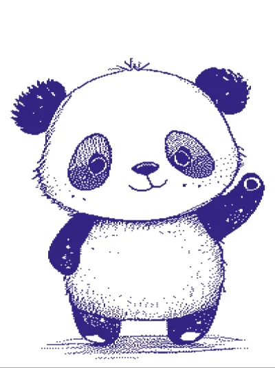 Cute waving panda, navy knitting chart for Brother STP