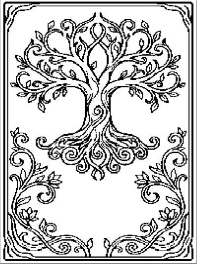 Celtic tree of life with ornamental border, knitting chart for Brother STP