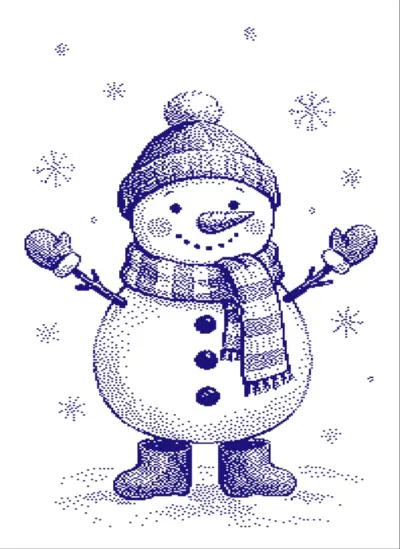 Snowman with hat, scarf and mittens, blue knitting chart for Brother STP