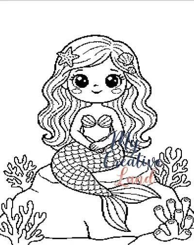 Mermaid holding a heart baby blanket knitting chart with space for a name